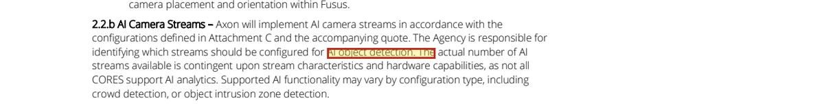 Contract text: the Agency is responsible for identifying which streams should be configured for AI object detection.