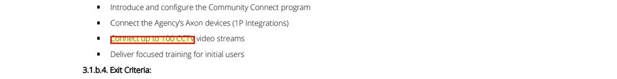 Contract text reading Connect up to 100 CCTV video streams, describing Phase 1 of the deployment.