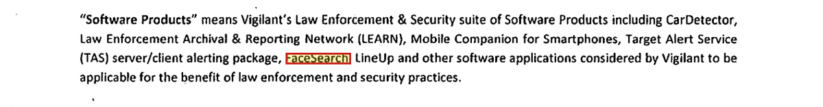 Vigilant service agreement listing FaceSearch among the products in the selected tier.
